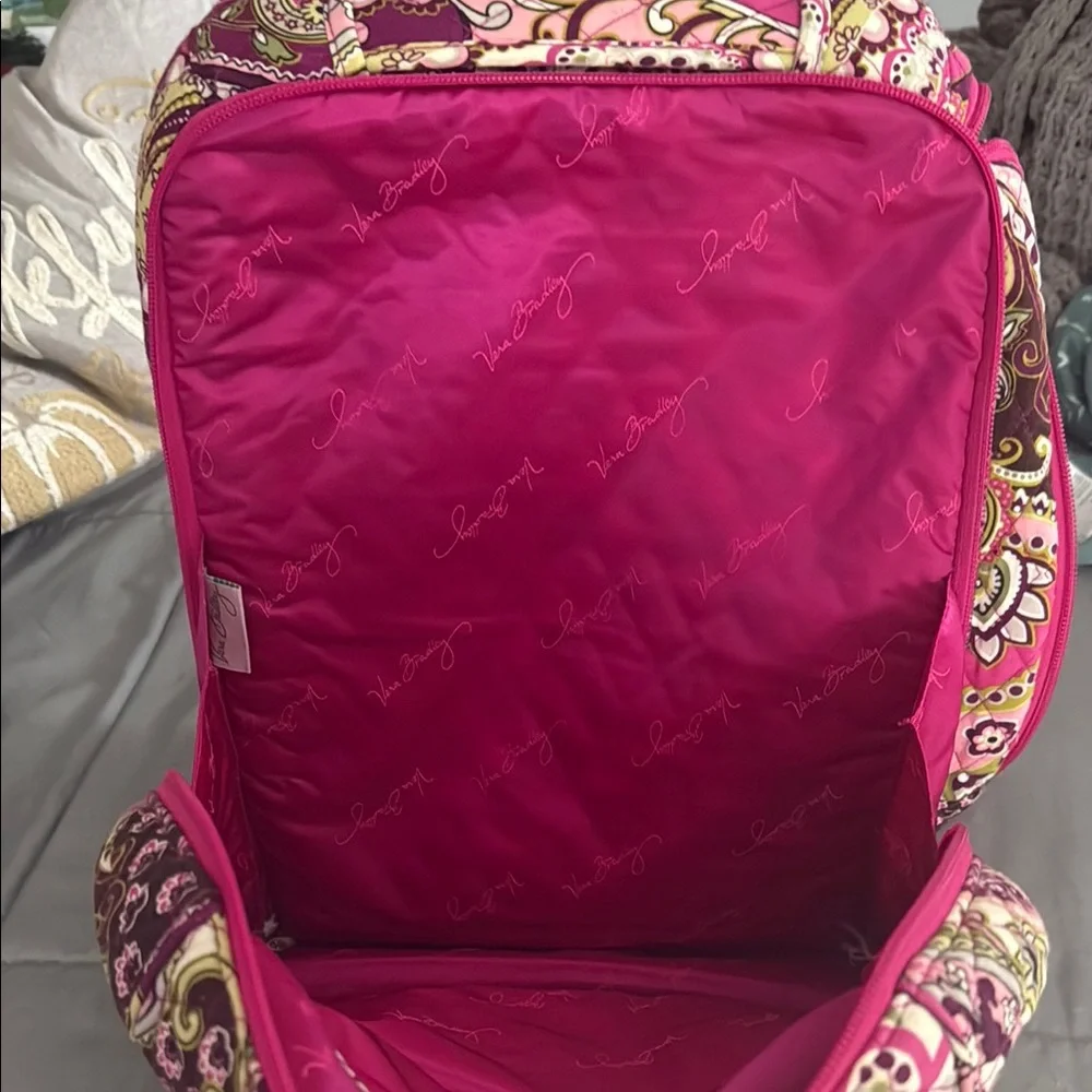 Vera Bradley Pink and Green Quilted Laptop Backpack - Picture 3 of 5